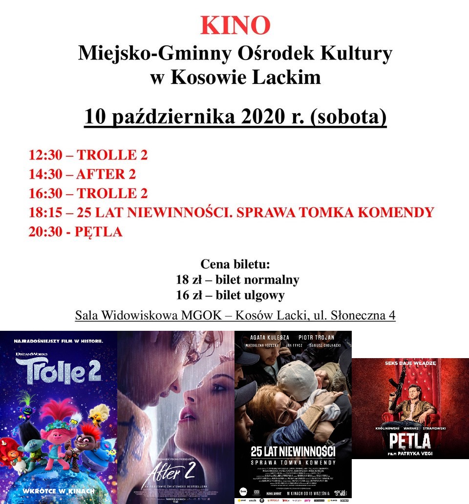 Plakat - Kino w MGOK - Październik