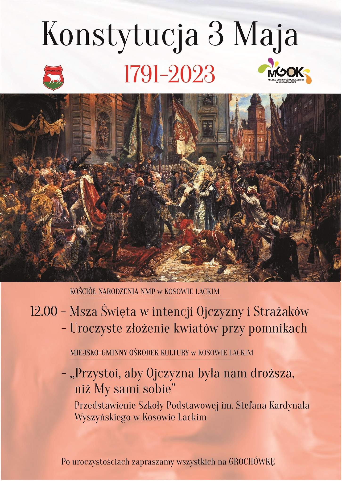 Obchody uchwalenia Konstutucji 3 Maja w Kosowie Lackim - plakat
