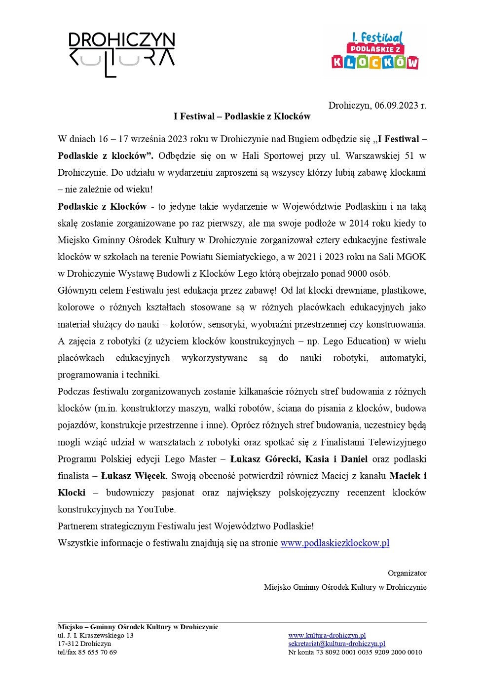 Podlaskie z klockow 2023 informacja prasowa
