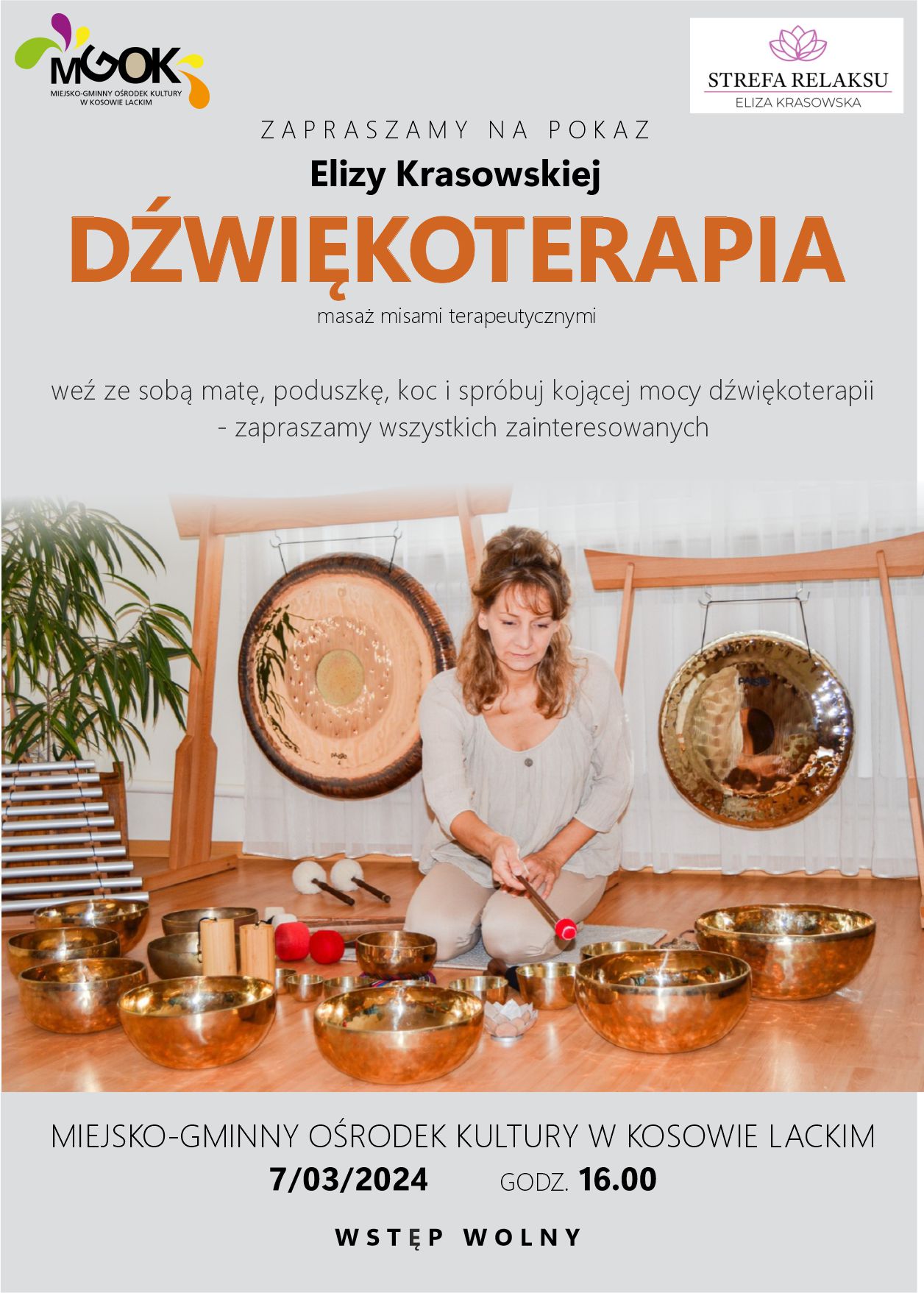 Dźwiękoterapia w MGOK - plakat