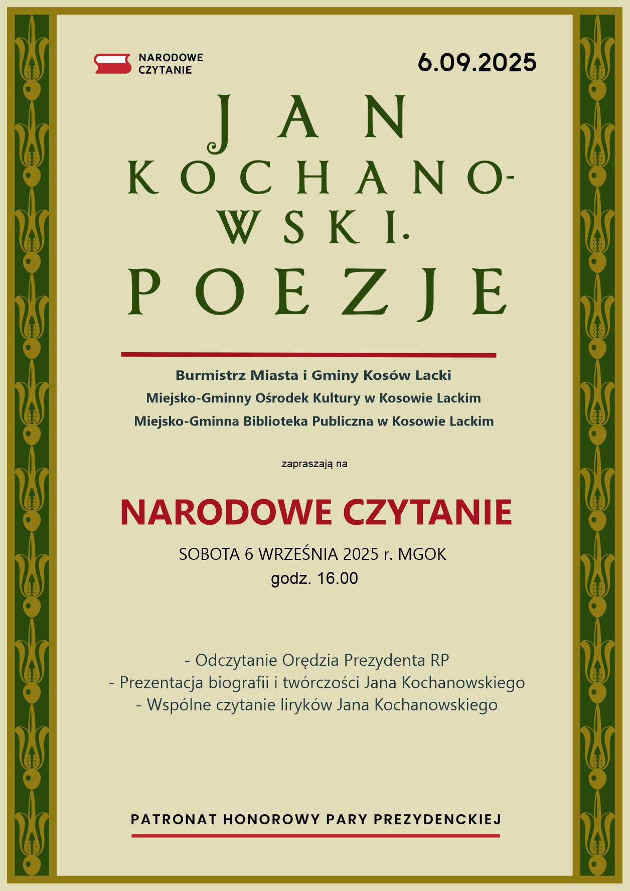 Narodowe czytanie 2025 w MGOK - Plakat