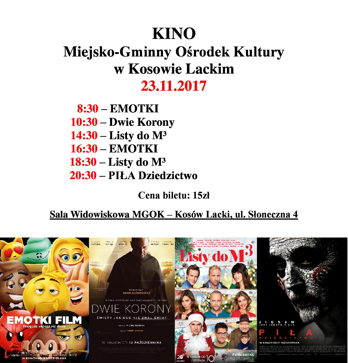 Plakat - Kino w MGOK  listopad  2017