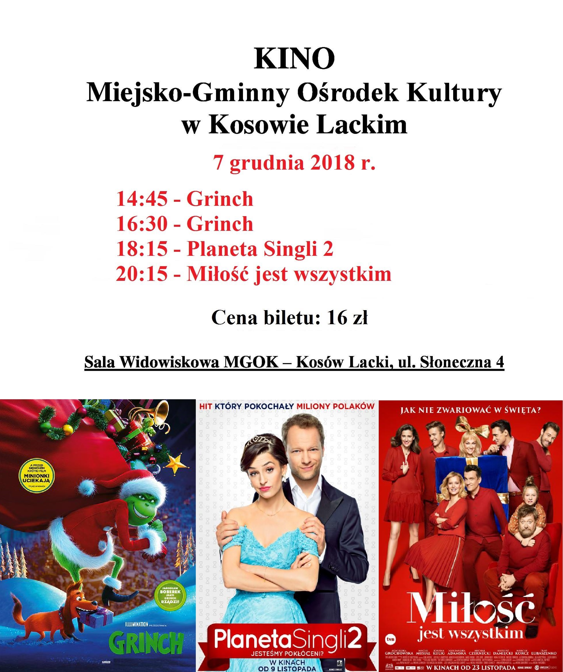 Plakat - Kino w MGOK  grudzień  2018