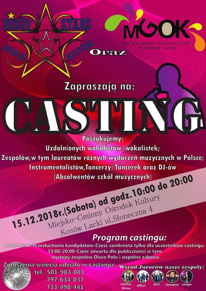 Plakat - Zapraszamy na CASTING  Disco-Star