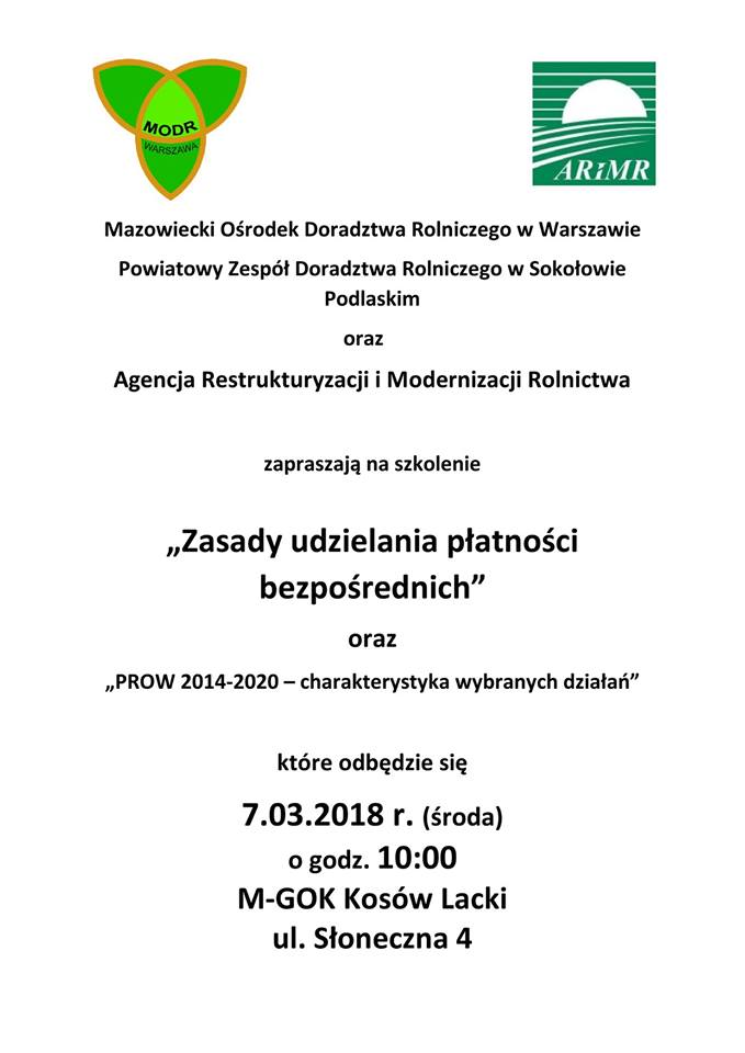 Plakat - Szkolenie "Zasady udzielania płatności bezpośrednich"
