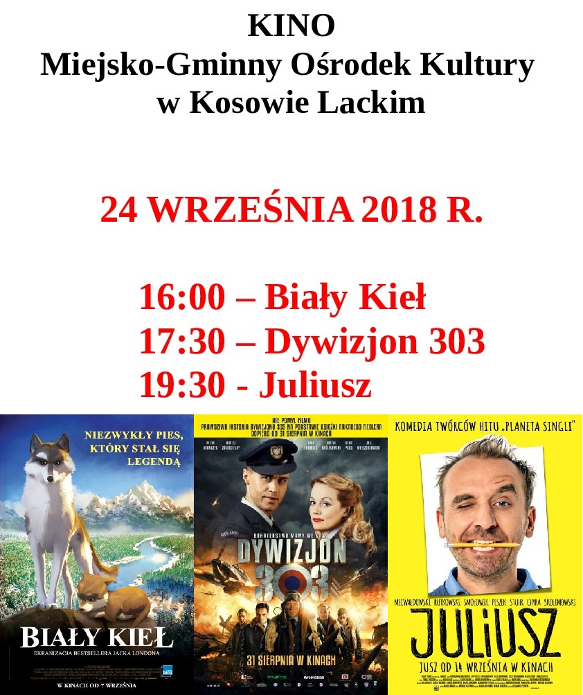 Plakat - Kino w M-GOK  wrzesień  2018