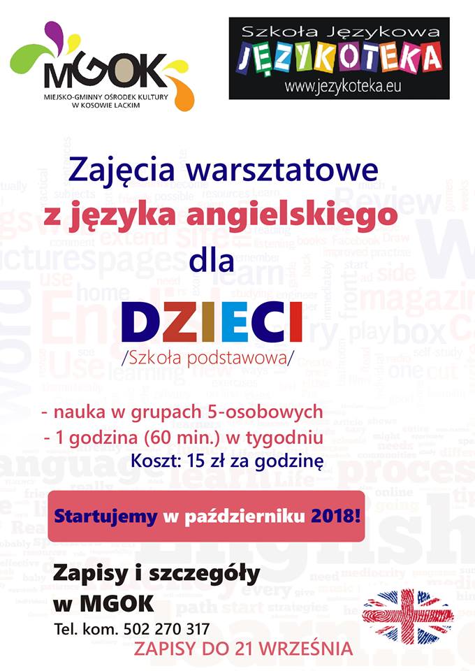Plakat - Zajęcia z języka angielskiego