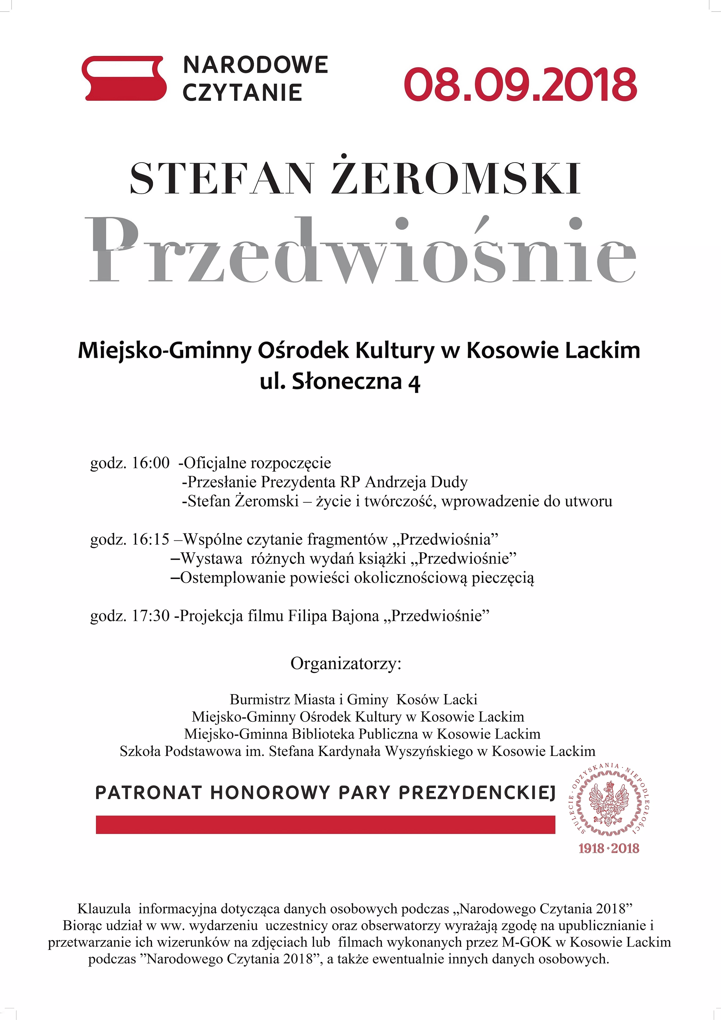 Plakat - Narodowe Czytanie w Kosowie Lackim