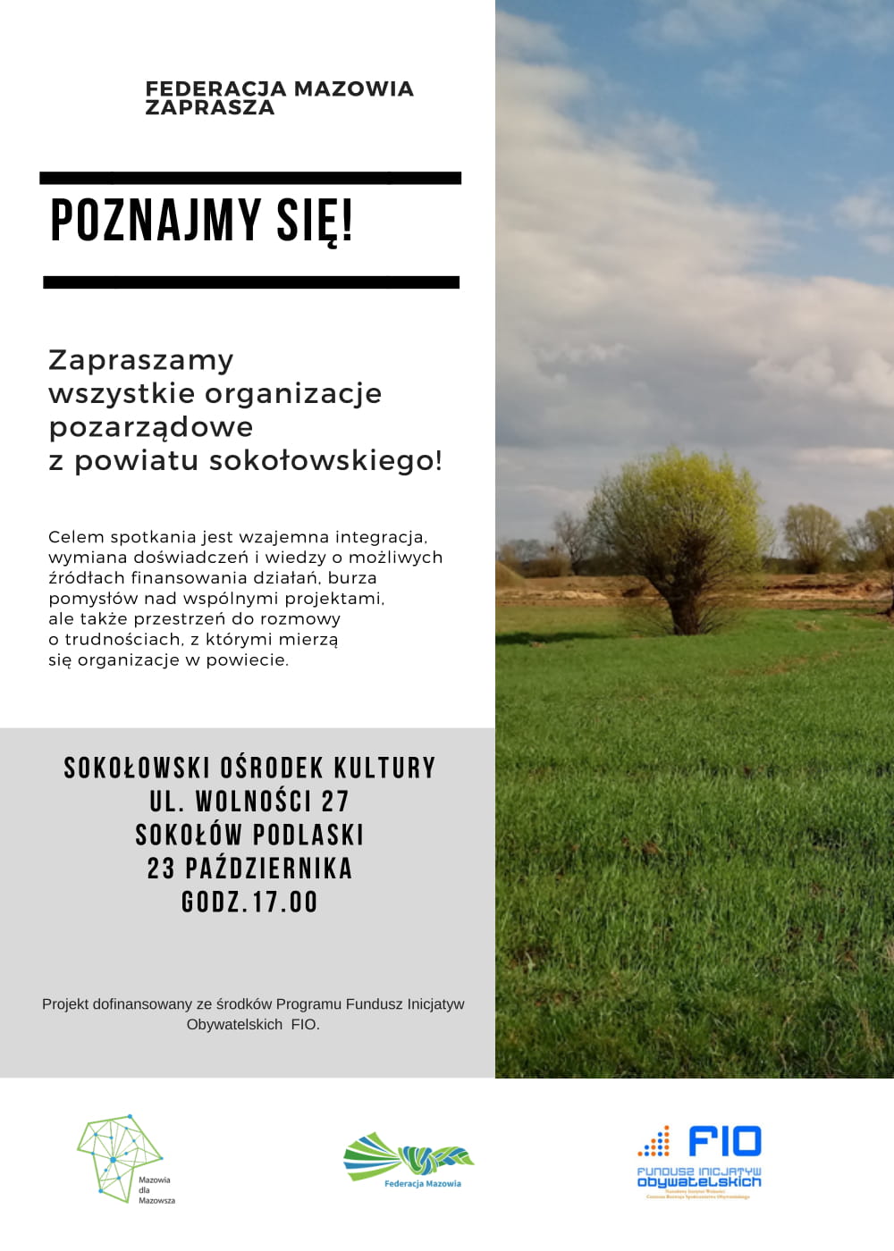 Plakat - Zaproszenie dla organizacji pozarządowych na spotkanie "Poznajmy się!"