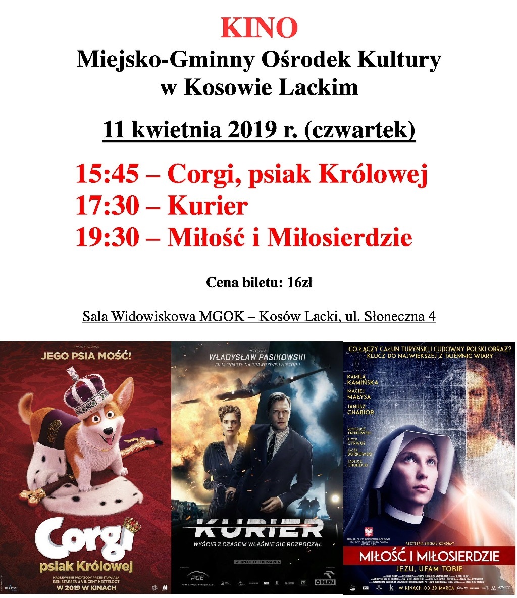 Plakat - Kino w MGOK  kwiecień  2019