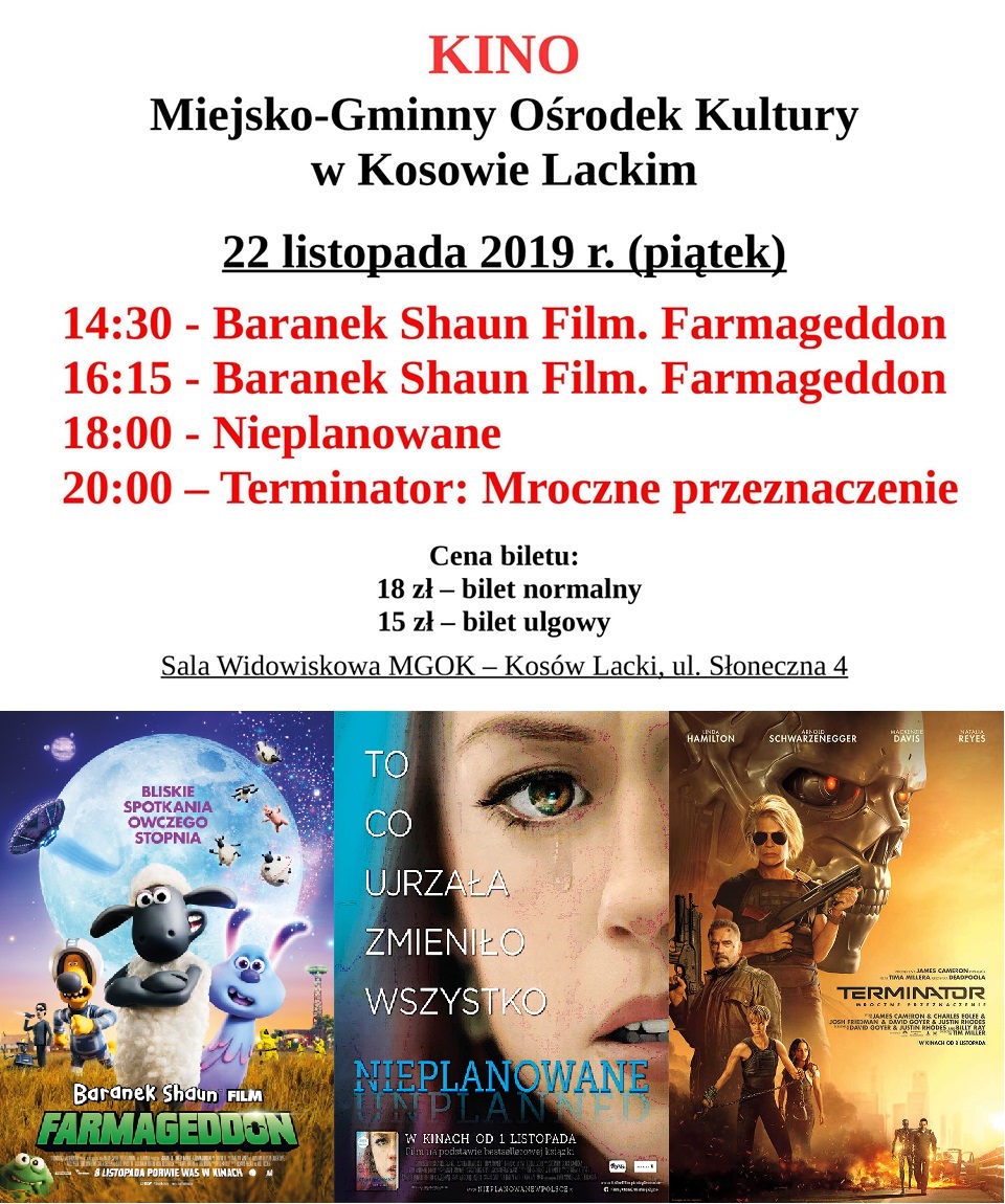 Plakat - Kino w MGOK listopad 2019