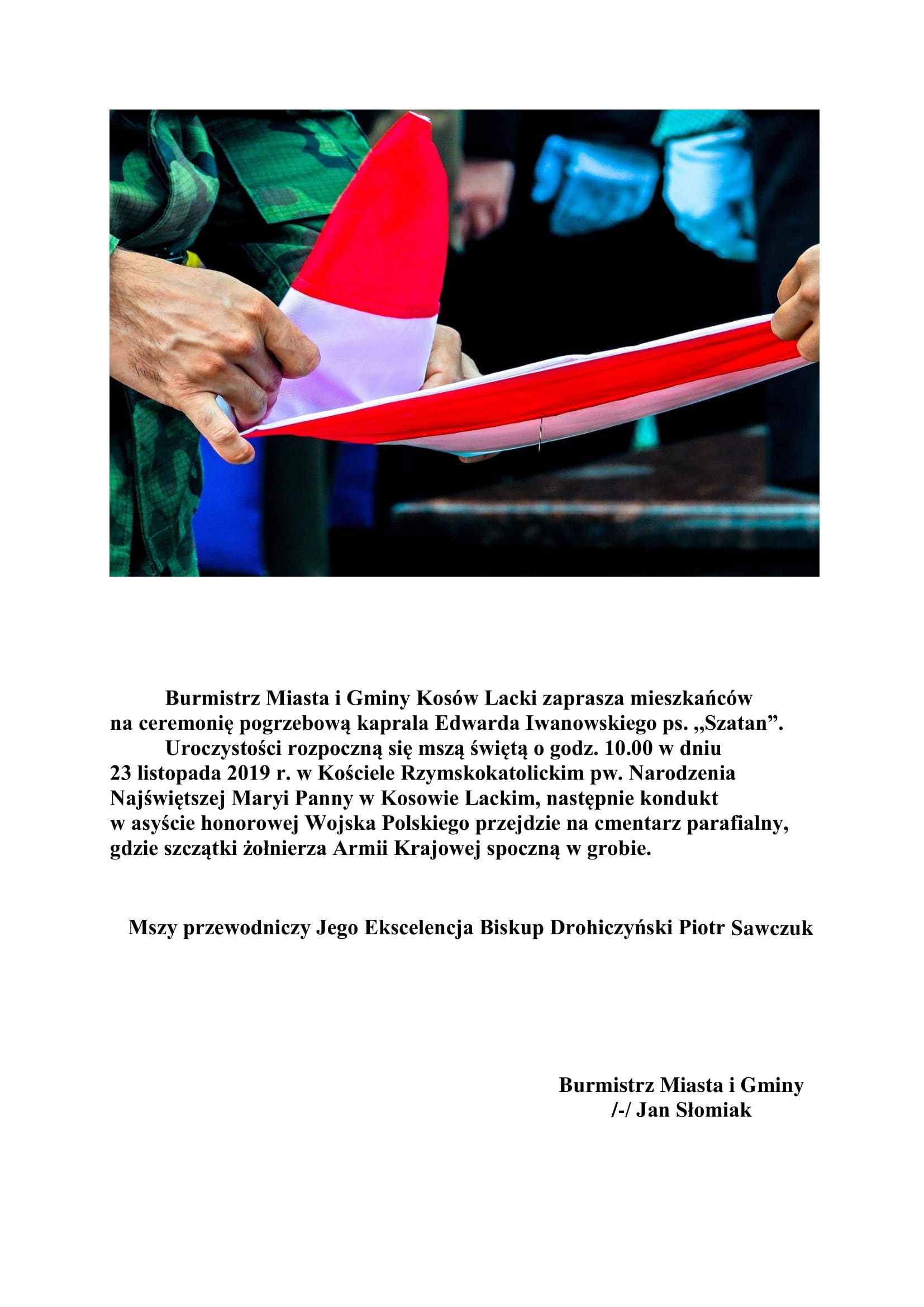 Plakat - Zaproszenie na ceremonię pogrzebową kaprala Edwarda Iwanowskiego ps. „Szatan”