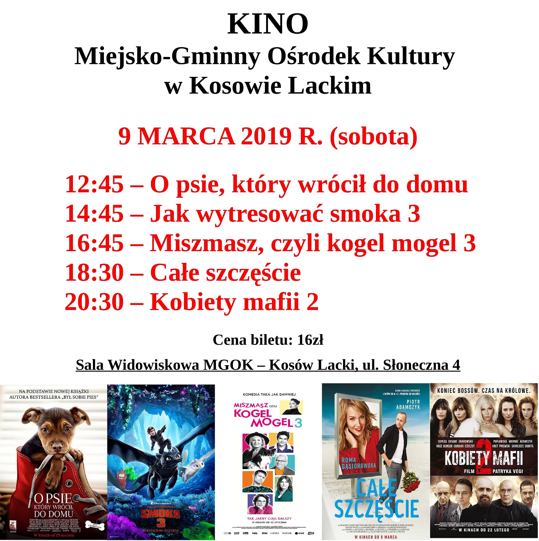 Plakat - Kino w MGOK  marzec  2019