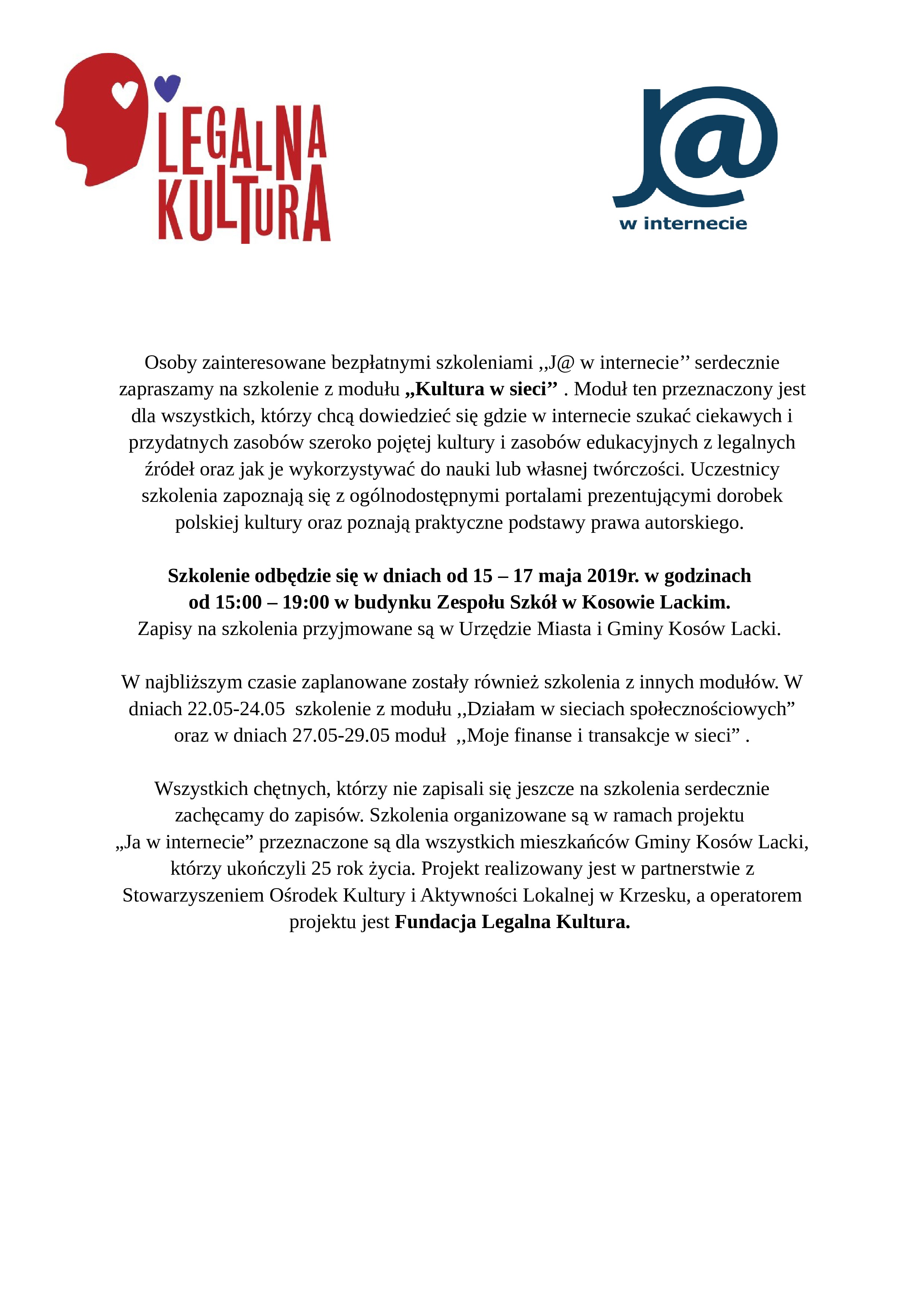 Plakat - J@ w Internecie - szkolenie