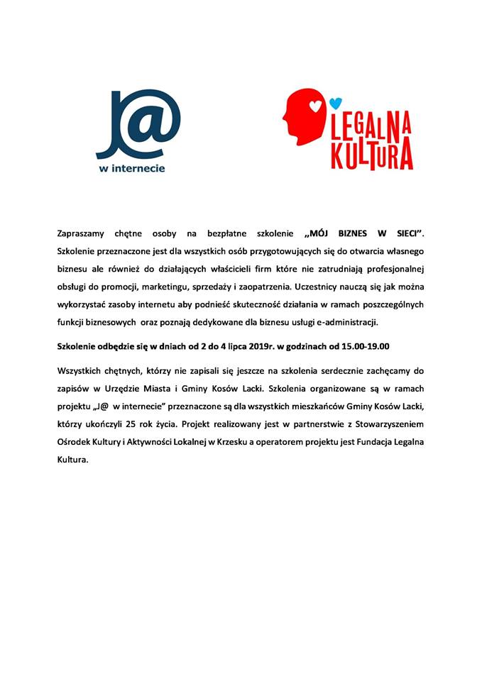Plakat - J@ w Internecie - szkolenie "Mój biznes w sieci"
