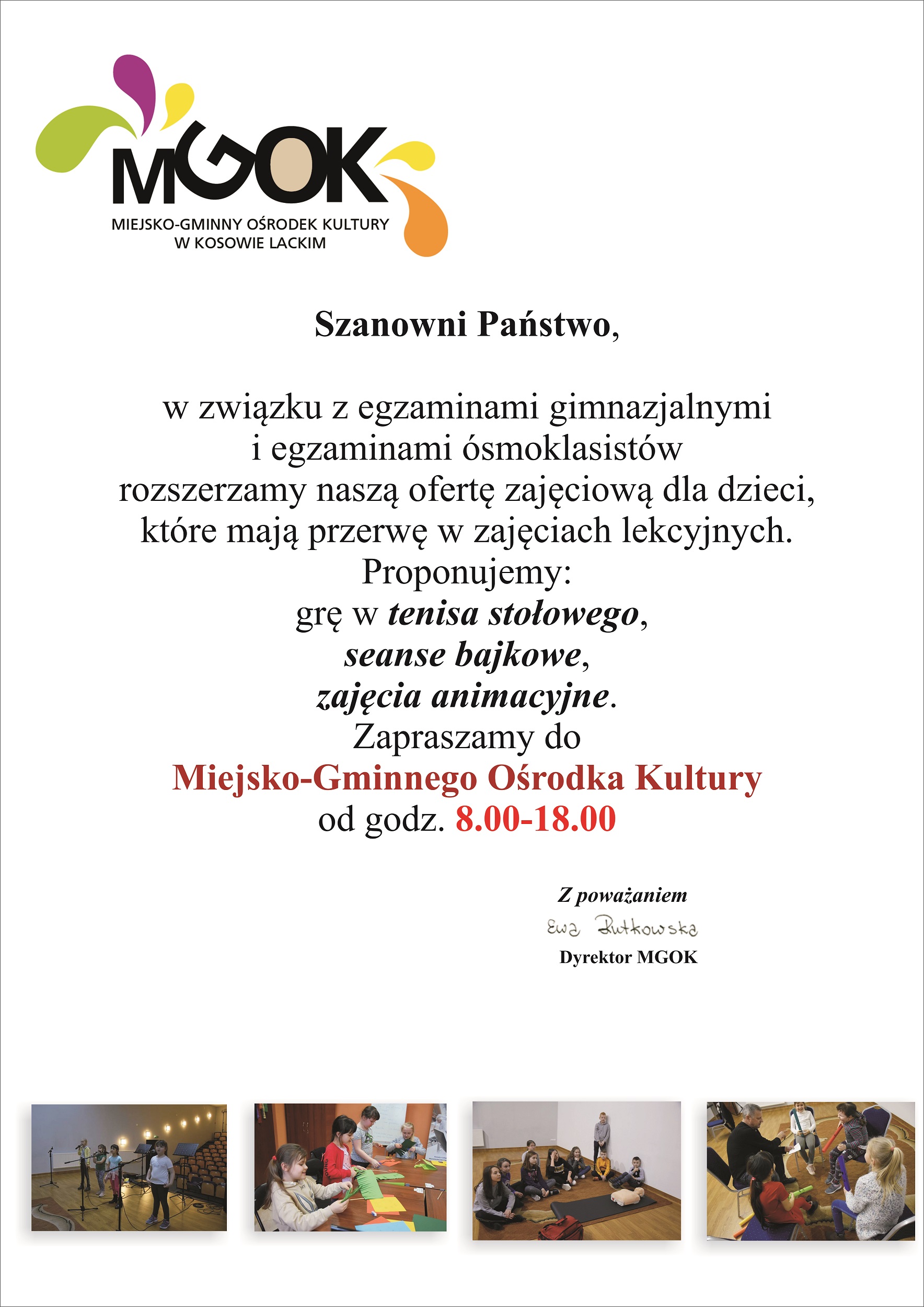 Plakat - rozszerzenie  oferty  zajęć  w  MGOK