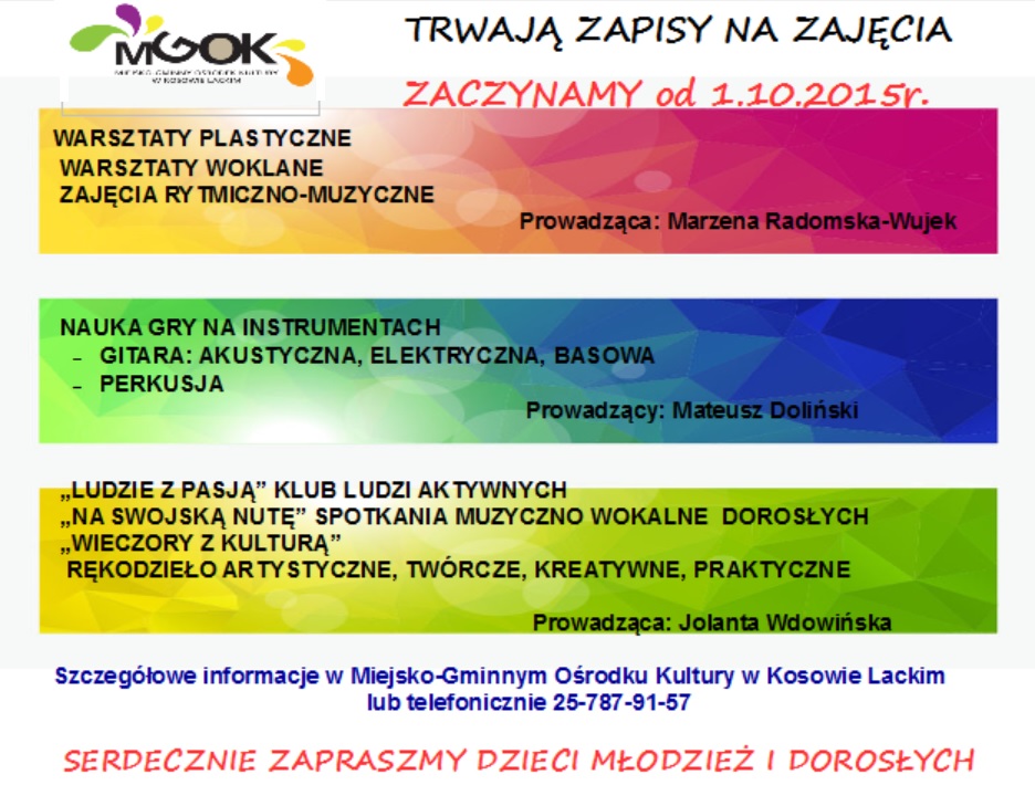 Plakat - Trwa nabór na zajęcia tematyczne!!!!!!! Zapraszamy do M-GOK