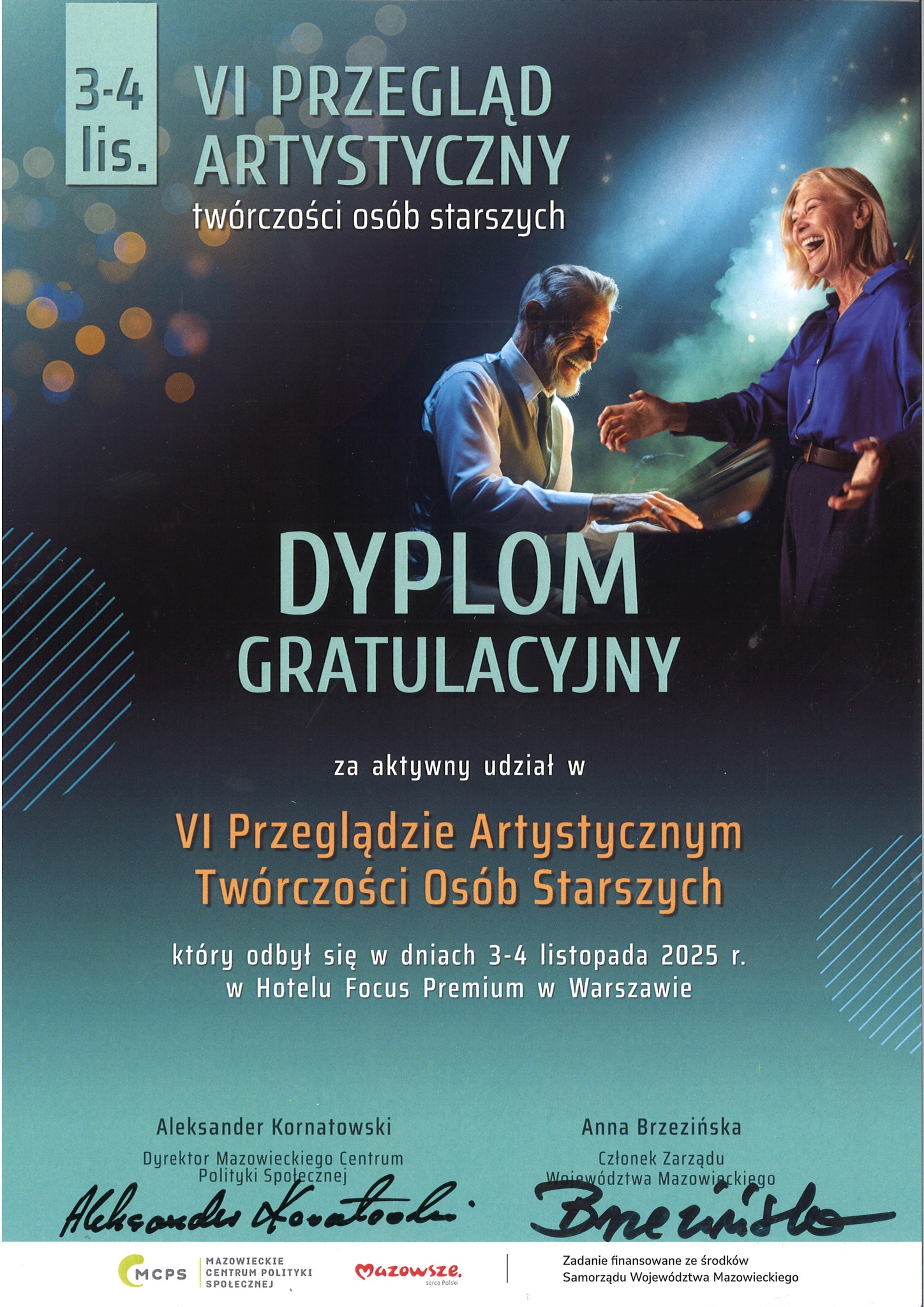 VI Przeglad artystyczny osob starszych 2025 dyplom gratulacyjny